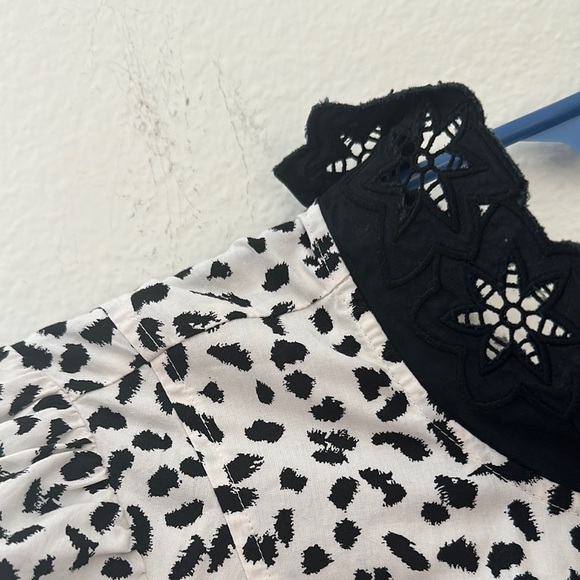 Rebecca Taylor Black and White Patterned Dress with Lace Trim - Picture 3 of 10